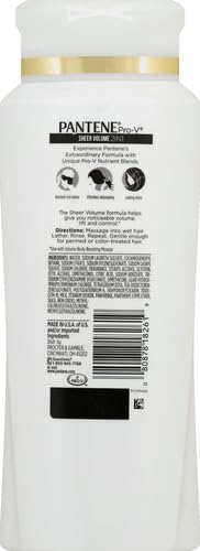 Pantene Pro-V Sheer Volume 2 en 1, etiqueta visible, contiene Pro-V y antioxidantes