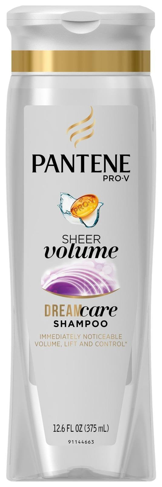 Champú Pantene Pro-V Volumen Suave, botella en acción, aporta volumen duradero para cabello fino.