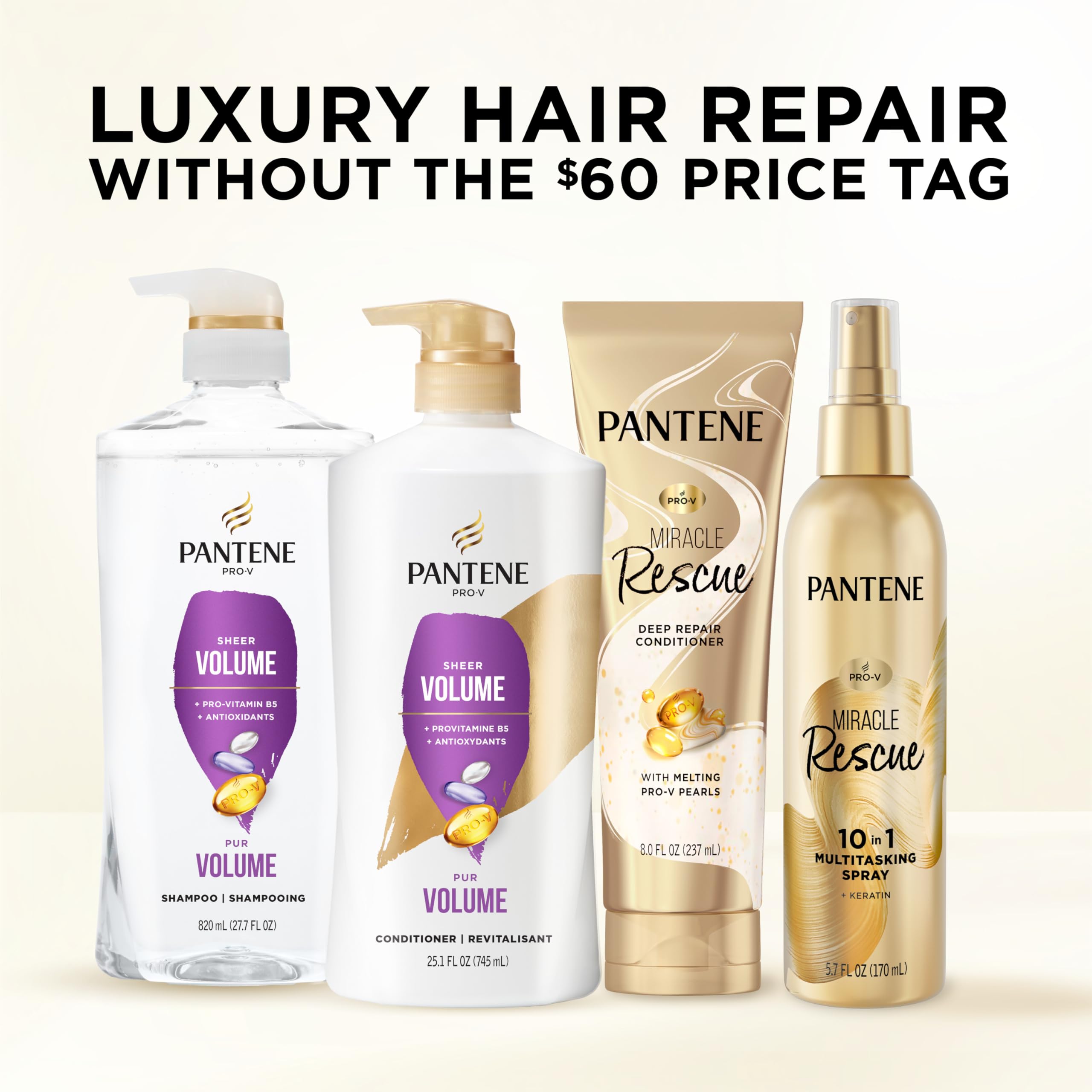 Acondicionador suave para cabello teñido, libre de parabenos, Pantene Volumen Sutil.