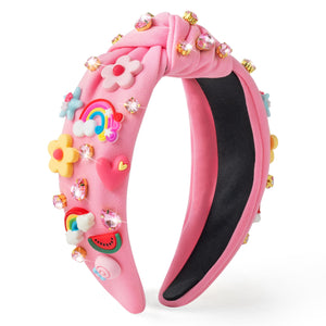 PANTIDE banda floral con cristales arcoíris para look brillante en fiestas.