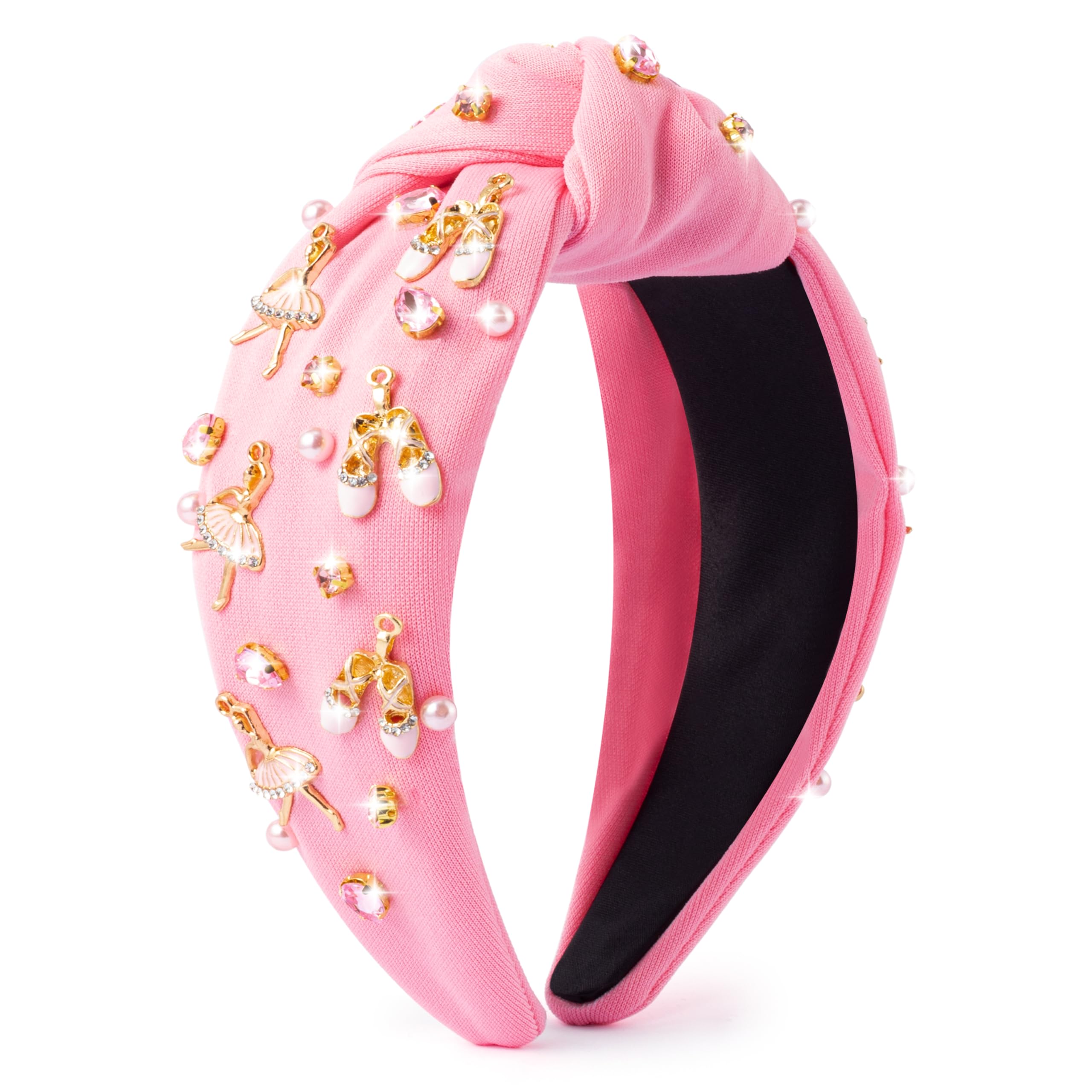 PANTIDE diadema bailarina con nudo y joyas de cristal rosa; brillo discreto para ensayos