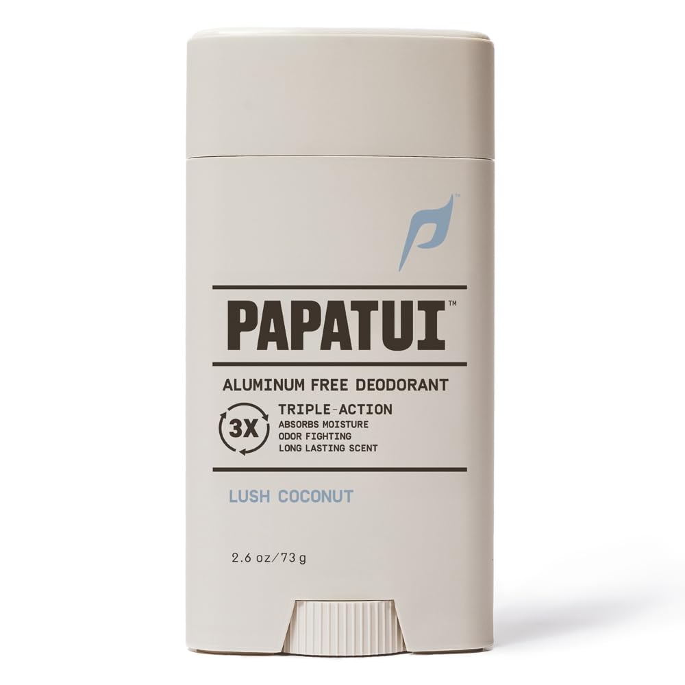 PAPATUI desodorante sin aluminio con aroma a coco, protección duradera para el día.