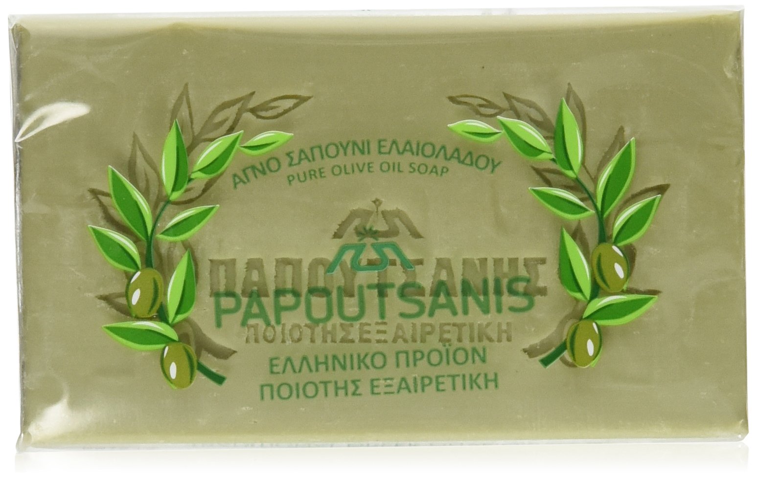 Papoutsanis jabón de aceite de oliva, paquete de 6 unidades, suave para manos y piel sensible.