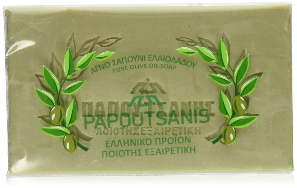 Papoutsanis jabón de aceite de oliva, paquete de 6 unidades, suave para manos y piel sensible.