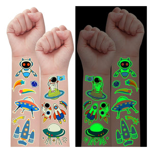 Tatuaje luminoso Partywind con astronauta, ideal para juegos y brillo nocturno.