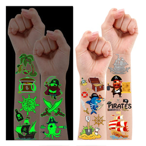 PARTYWIND tatuaje pirata luminoso para fiestas, brilla en la oscuridad y entretiene a los niños.