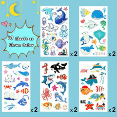 Tatuaje delfín luminoso de Partywind, fácil de aplicar para diversión segura.