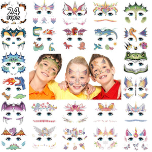 PARTYWIND tatuaje facial dinosaurio para fiestas infantiles, diversión segura y colorida.