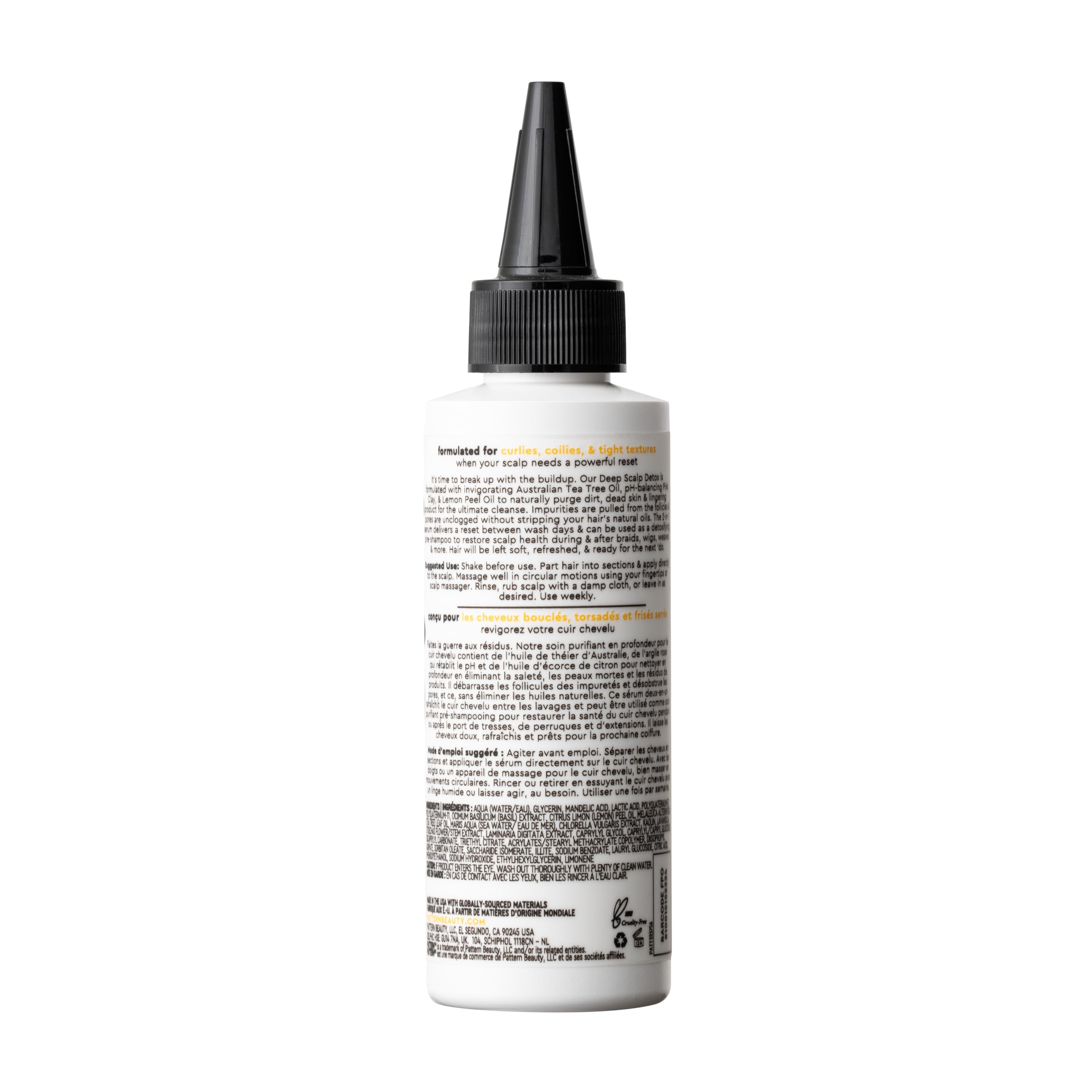 PATTERN Beauty Deep Scalp Detox, botella vertiendo, uso como prelavado detoxificador