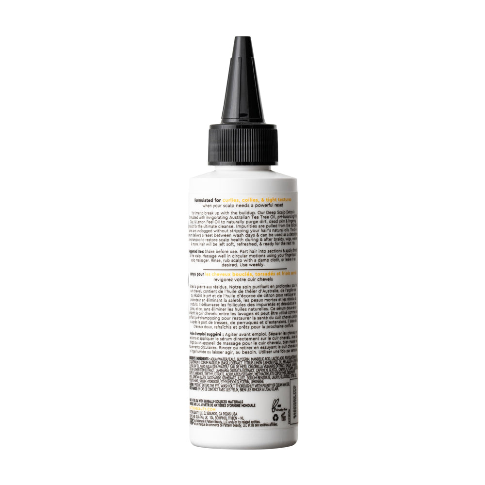 PATTERN Beauty Deep Scalp Detox, botella vertiendo, uso como prelavado detoxificador