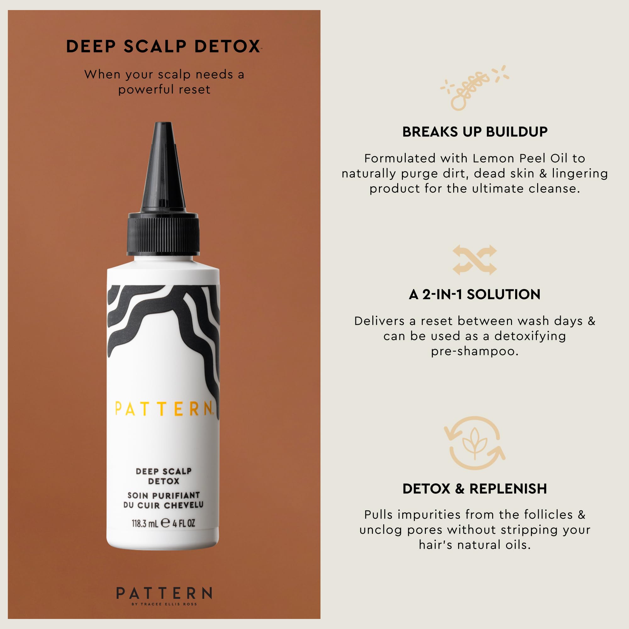 PATTERN Beauty Deep Scalp Detox, textura del suero, aplicación suave para el cuero cabelludo