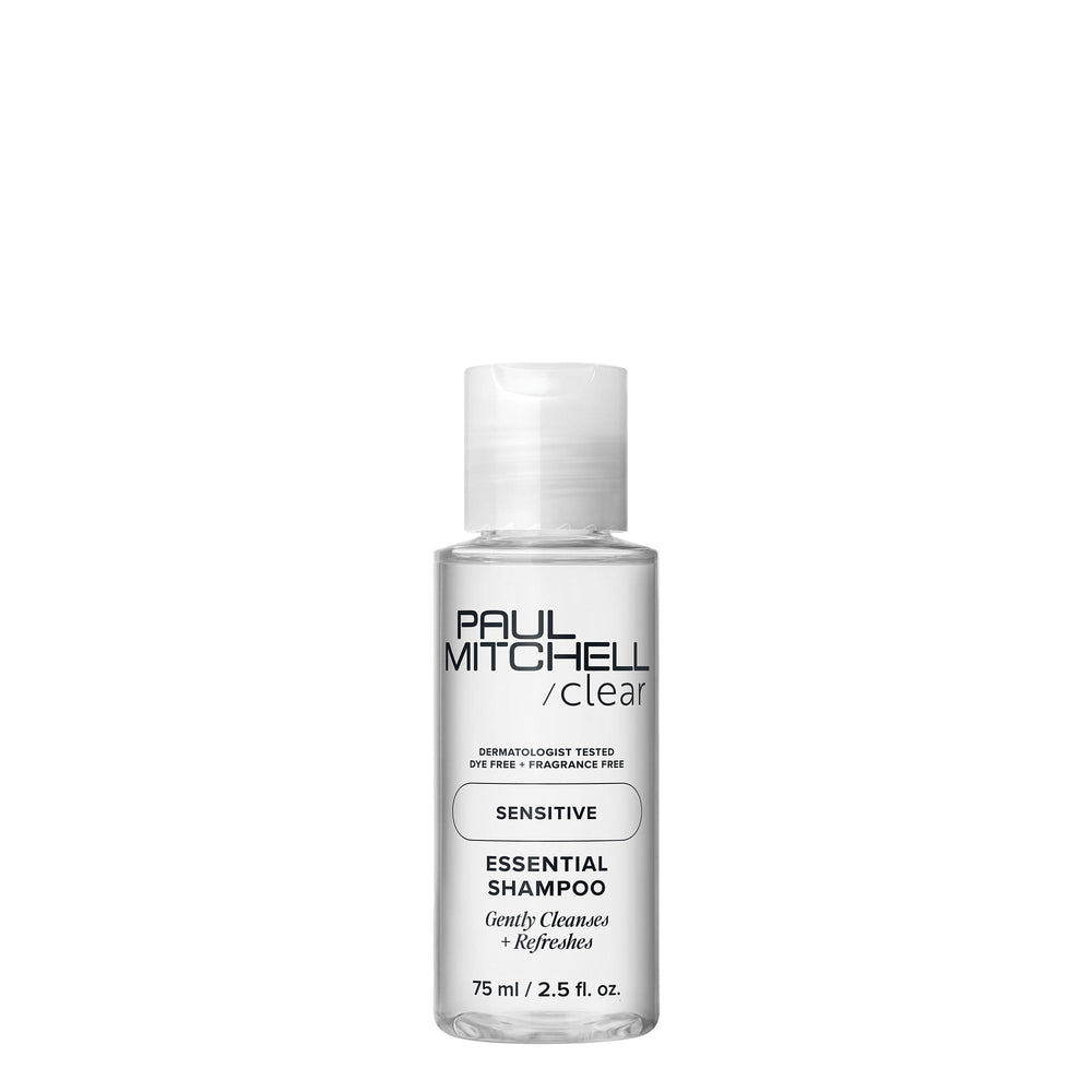 Paul Mitchell Champú Esencial Claro en botella de 74 ml, cuidado suave para cuero cabelludo sensible.