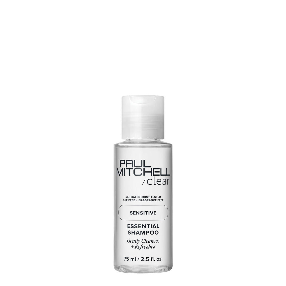 Paul Mitchell Champú Esencial Claro en botella de 74 ml, cuidado suave para cuero cabelludo sensible.