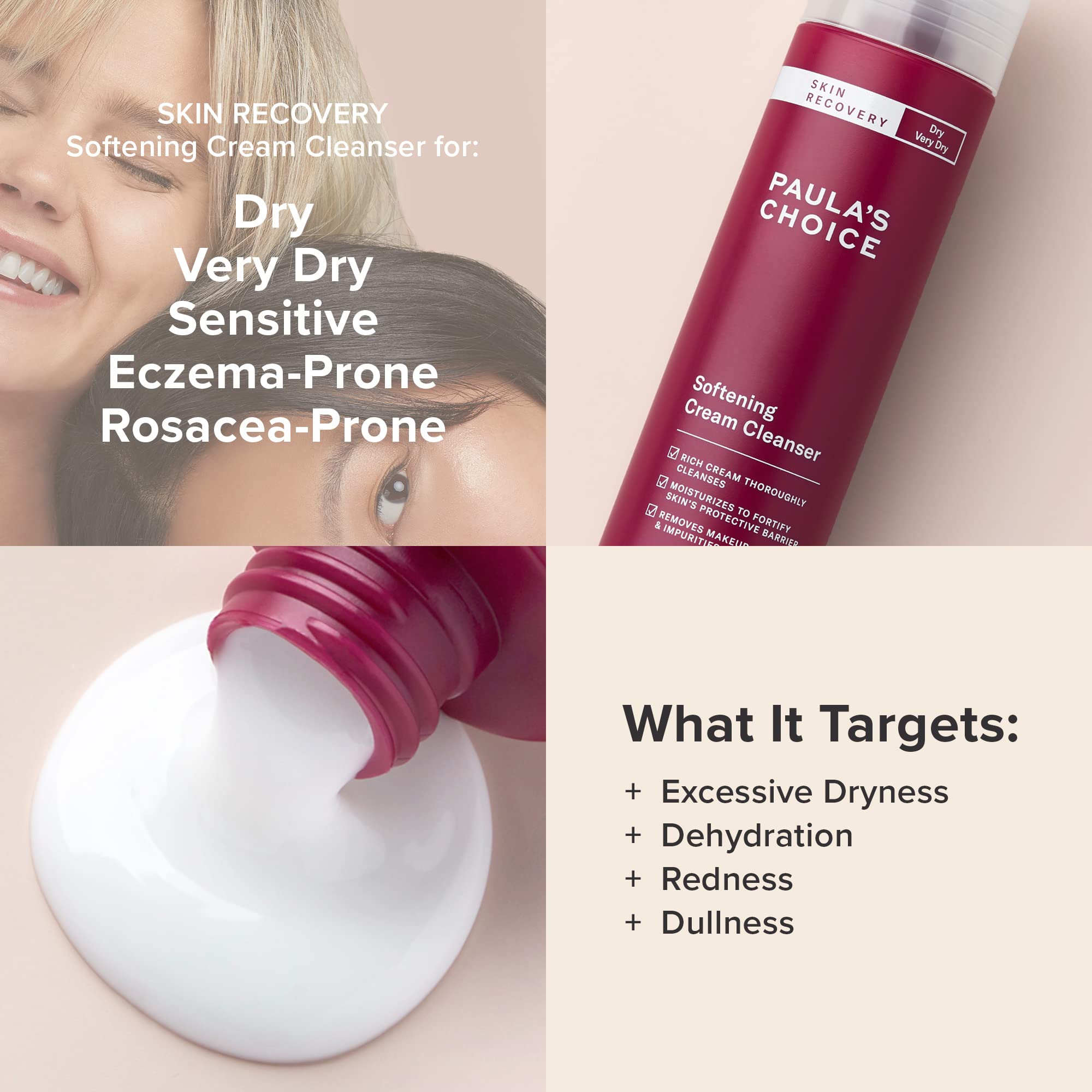 Paula's Choice Skin Recovery Cream Cleanser, textura cremosa que cuida la piel sensible.