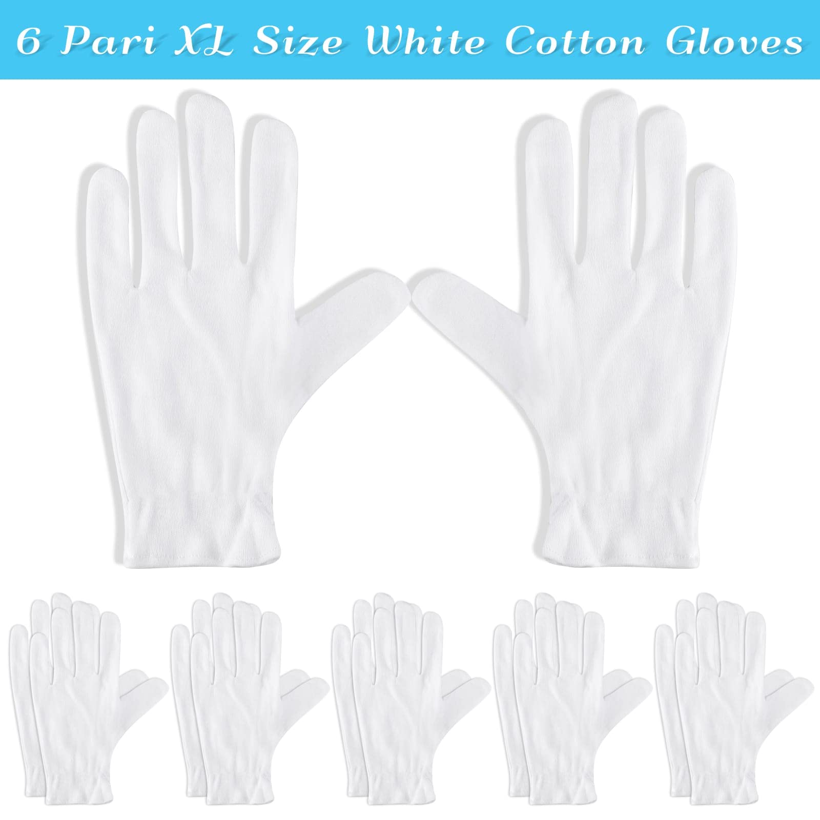 Manos con guantes Paxcoo de algodón blanco XL para hidratación de manos secas