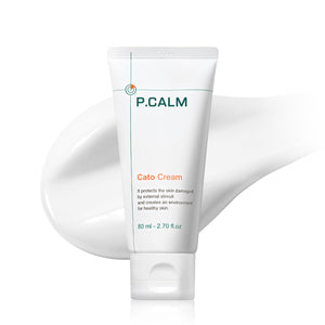 P.CALM Cato Cream: envase detalle, hidratación suave para piel sensible.