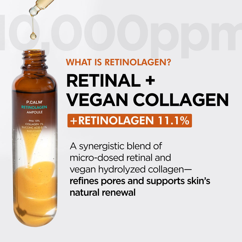 P.CALM Retinolagen ampolla, aplicación rápida con la mano para piel más tersa.