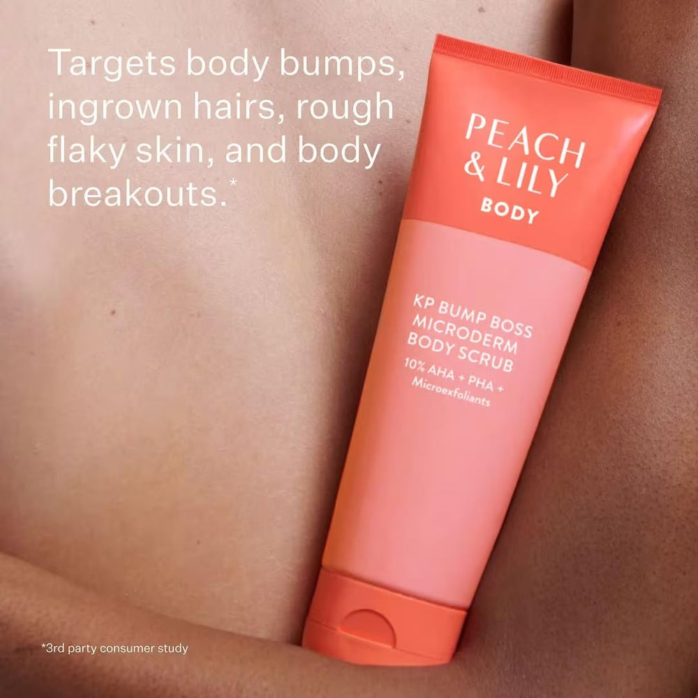 Peach & Lily KP Bump Boss ingredientes clave AHA y PHA para renovación suave de la piel.