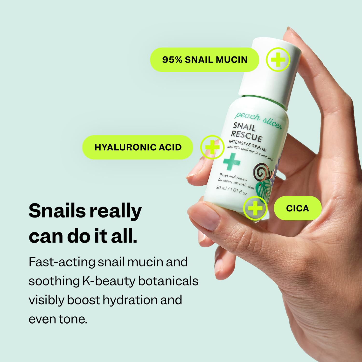 Sérum Rescate Caracol con 95% mucina para hidratación profunda.