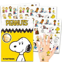 Tatuajes temporales Peanuts con Charlie Brown y Snoopy en tres hojas para fiestas