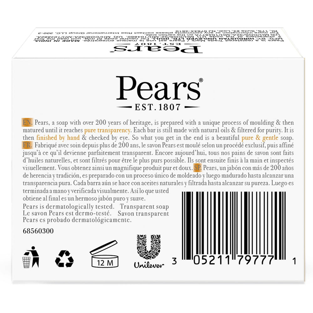 Pears Jabón de glicerina con textura suave para humectación duradera.