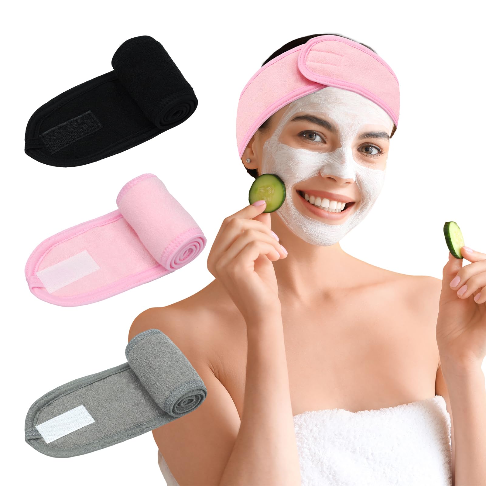 Pejnl banda spa para rostro, 3 pack, colores variados, suave y cómoda.