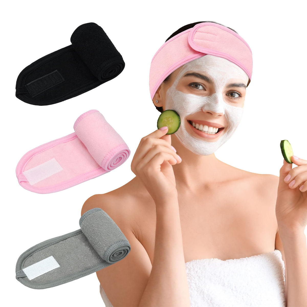Pejnl banda spa para rostro, 3 pack, colores variados, suave y cómoda.