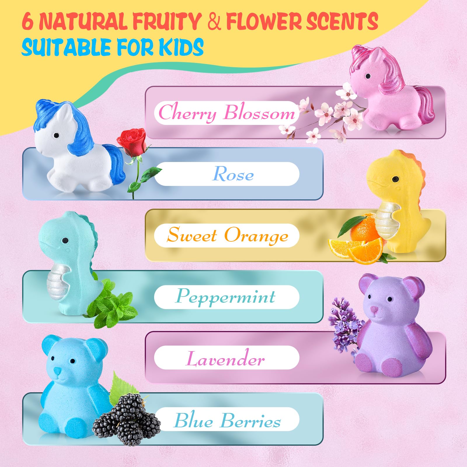 Perjoy bombas de baño veganas para niños, fórmula suave para piel sensible