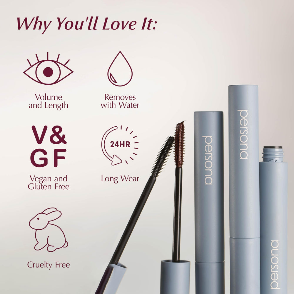 PERSONA Mascara Tubo: remoción fácil con agua tibia.