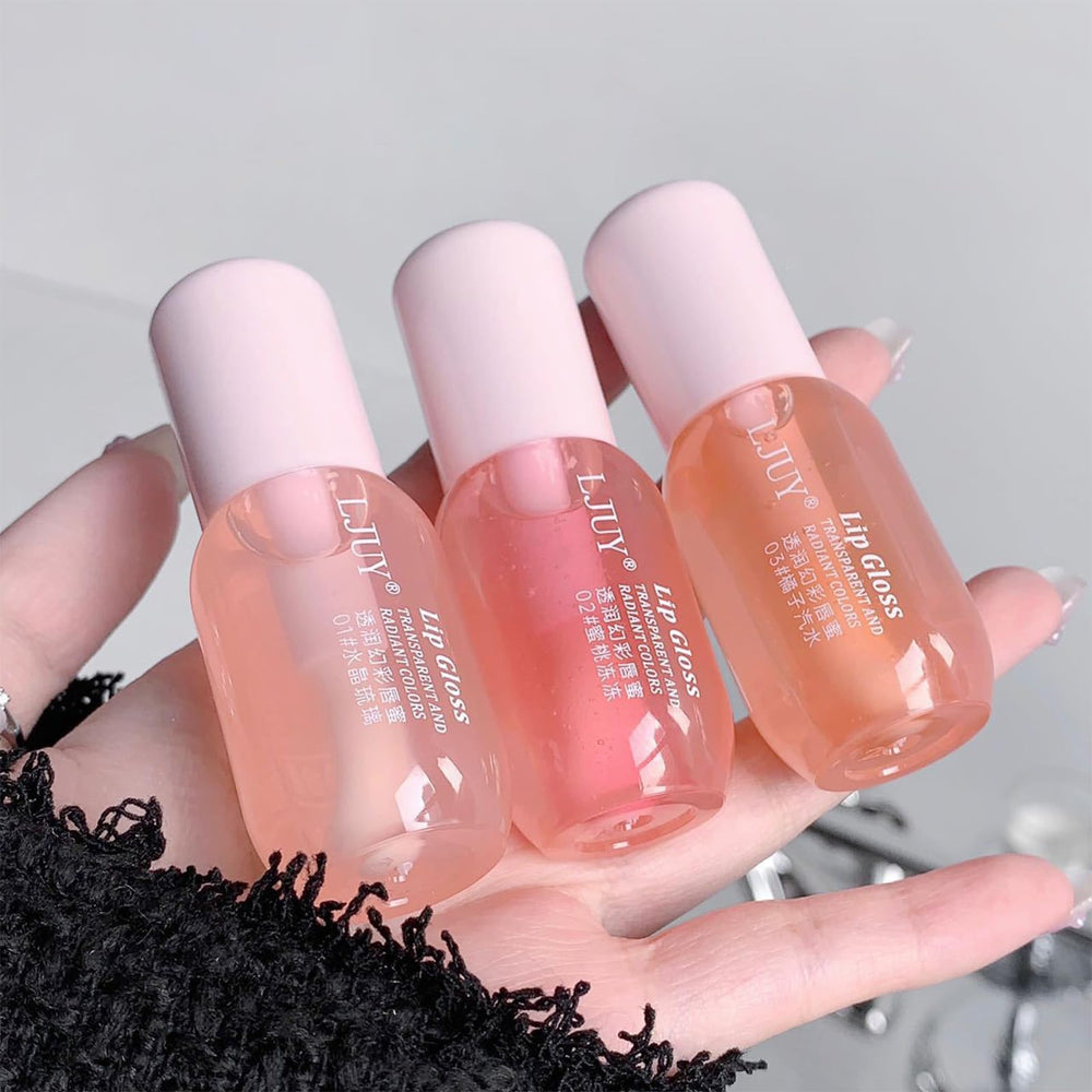 Petansy Brillo Labial 3 Pack, acabado cristal e hidratación duradera.