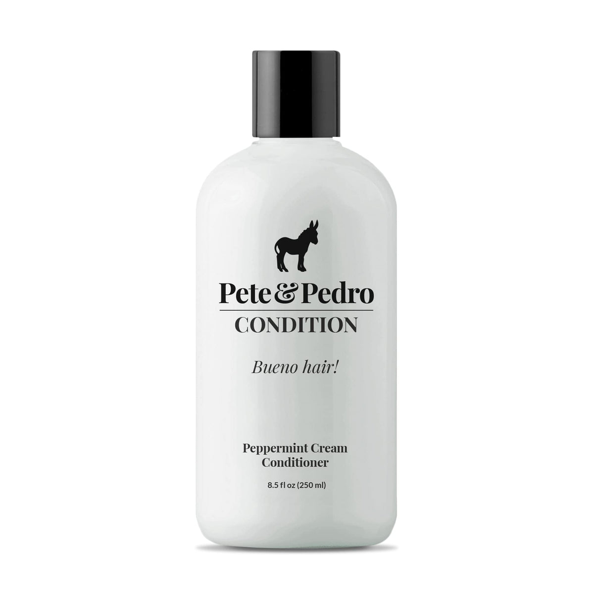 Condicionador de menta Pete y Pedro, vertido desde la botella, sensación fresca para el cabello.