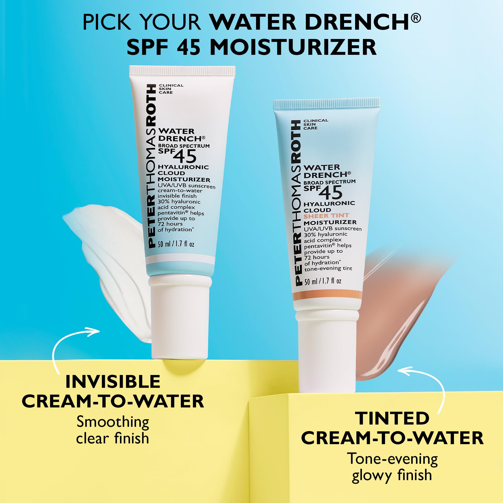 Acabado invisible y ligero con Water Drench SPF45.