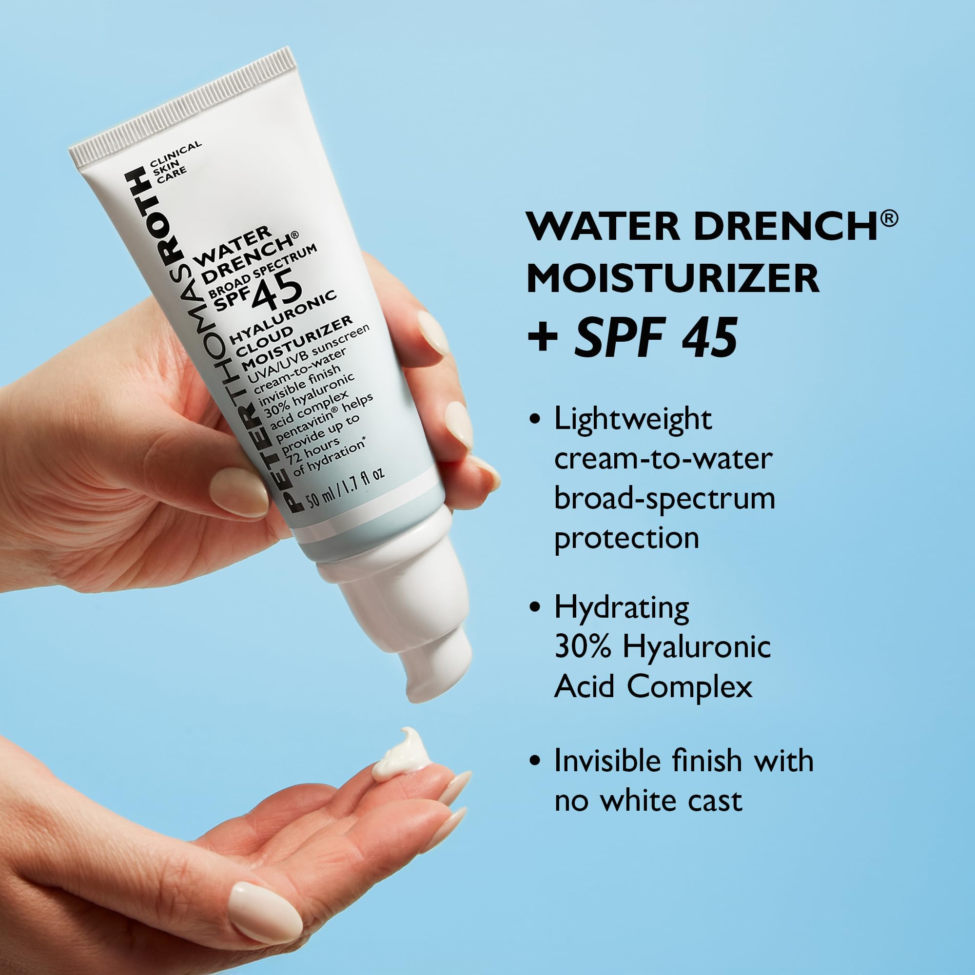 Fórmula sin fragancia de Peter Thomas Roth Water Drench para piel sensible.