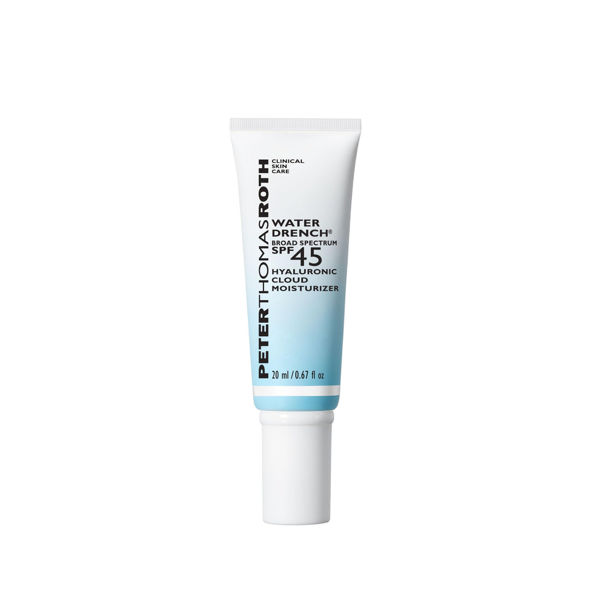Peter Thomas Roth Water Drench SPF45 en envase, hidratación ligera y protección diaria.