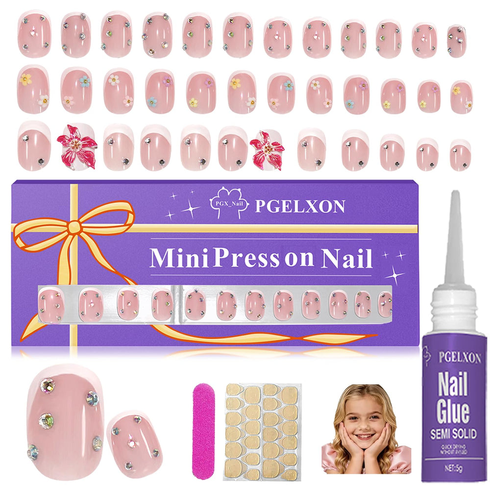 Unas PGELXON Frances tip ovaladas con cristales 3D para niñas