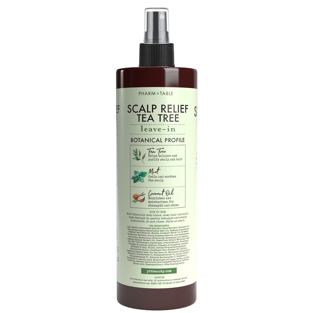 PHARM TO TABLE tea tree oil therapy for daily scalp hydration and care.