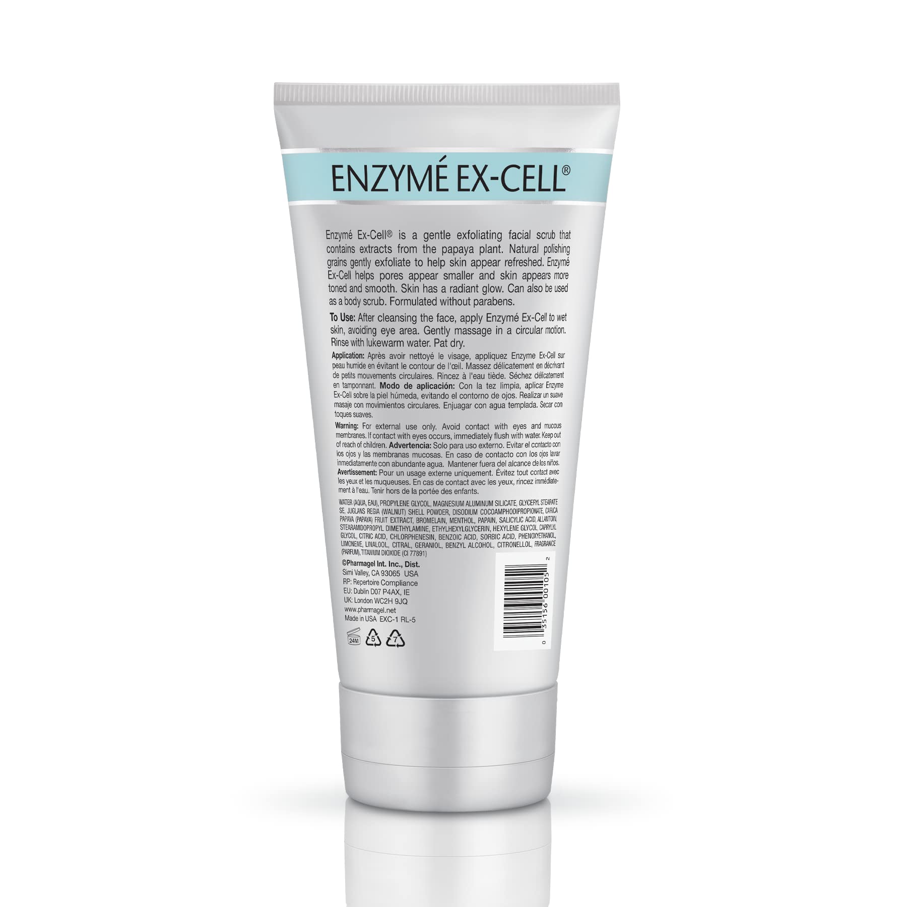 Pharmagel Enzima Ex-Cell, textura con gránulos de nuez para exfoliar sin irritación.