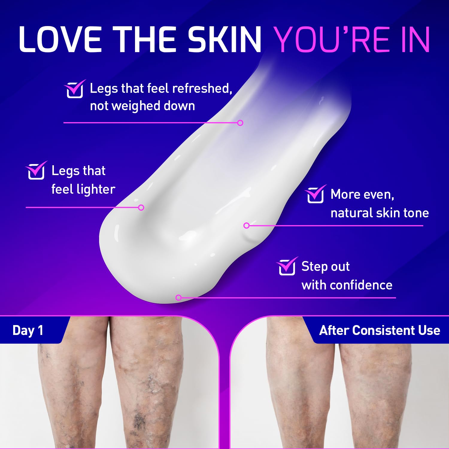 Pharmapulse Varicosyl Crema Uso Diario: piel suave y aspecto más uniforme.