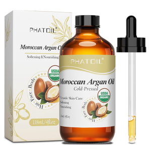 PHATOIL aceite de argán orgánico, botella-vidrio, para cabello suave y piel nutrida.