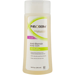 Phisoderm gel anti-imperfecciones en botella, limpieza suave para piel sensible.