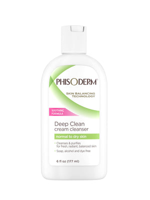 Phisoderm limpiador cremoso en botella, limpieza suave para piel normal a seca.