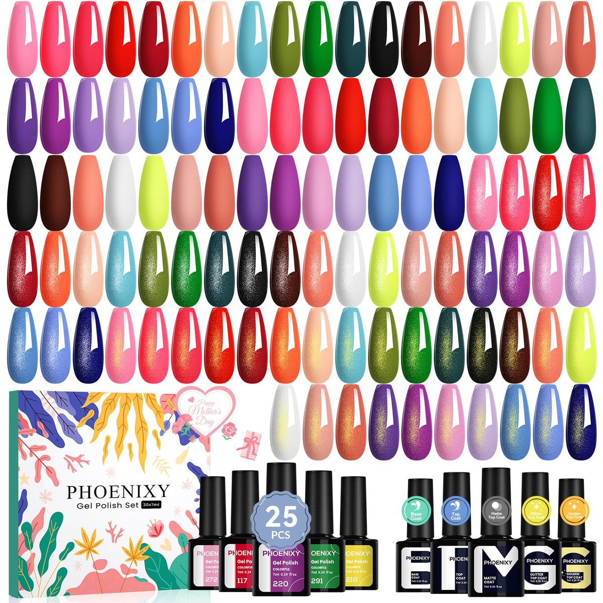 Phoenixy esmalte gel set 30 piezas con colores oscuros para una manicura duradera