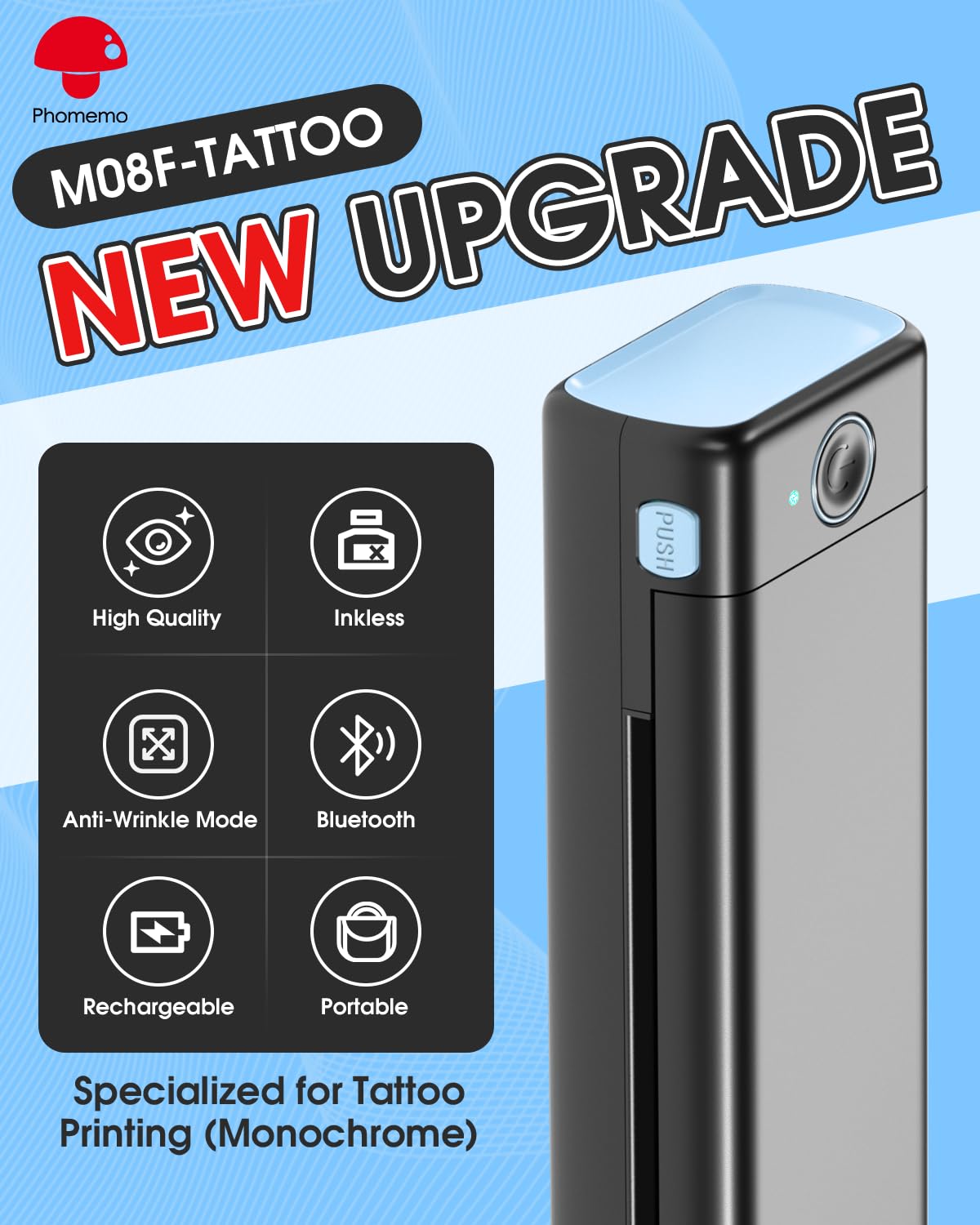 Phomemo M08F con conectividad inalámbrica facilita impresión desde móvil.