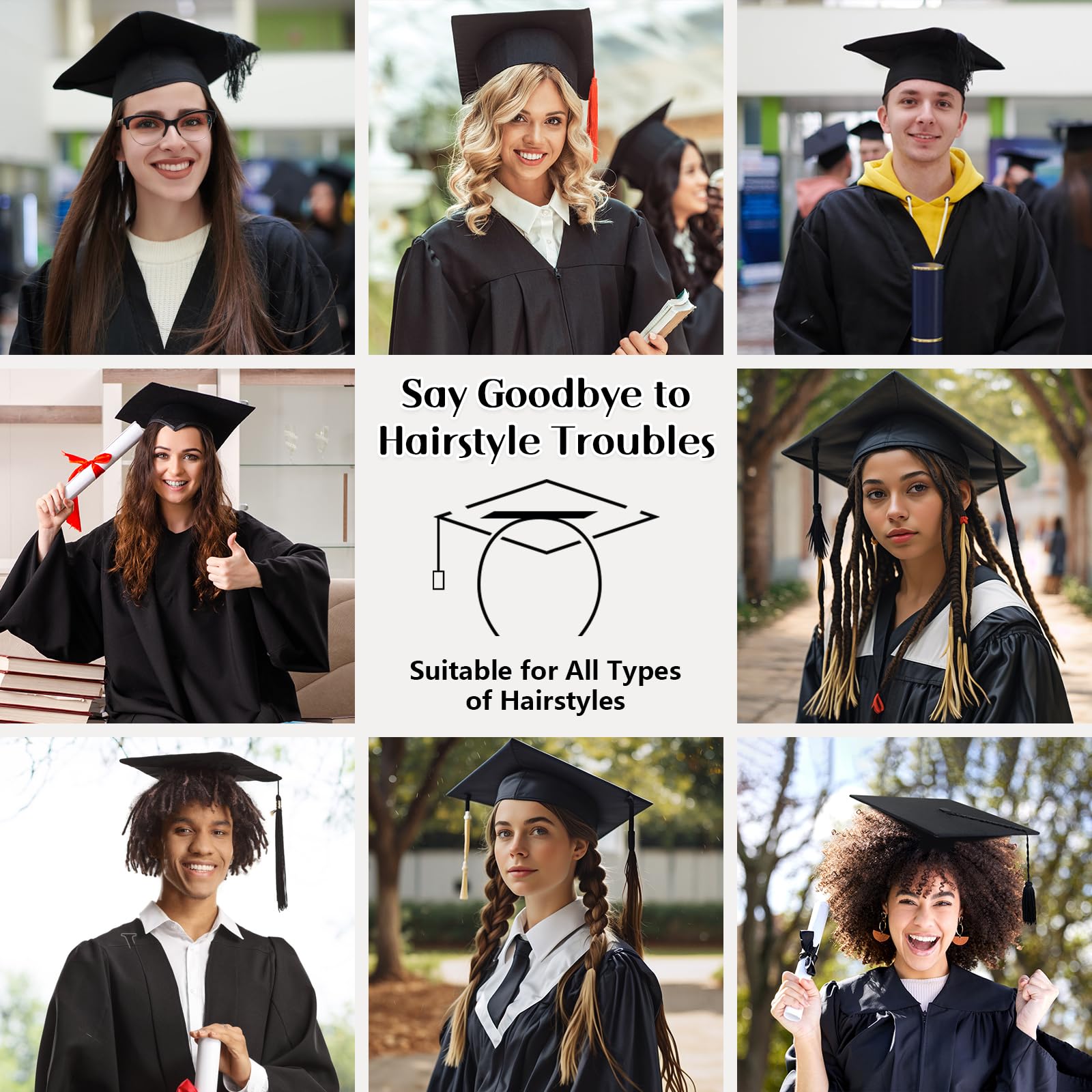 Phoncoo compatible con la mayoría de estilos de gorras de graduación.