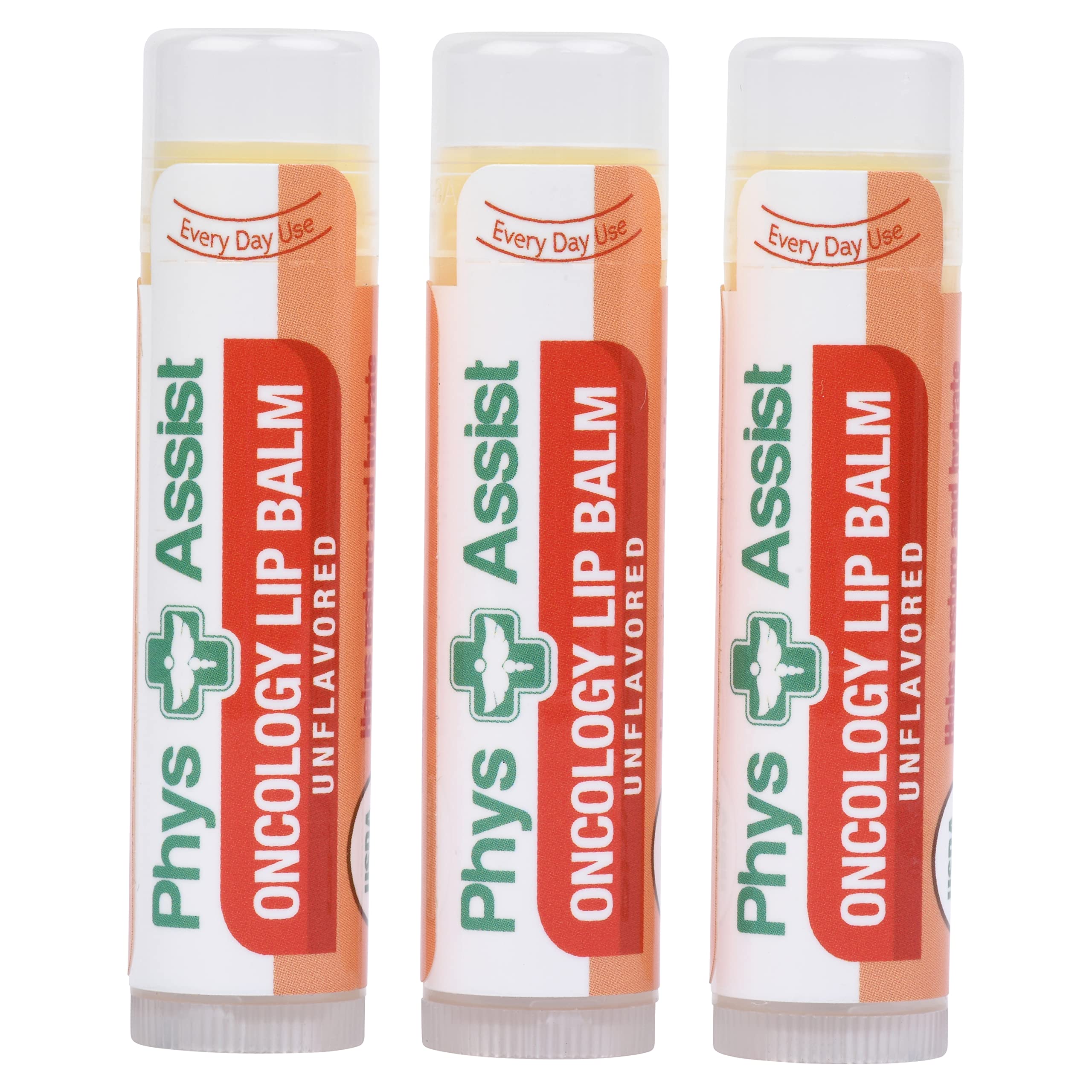 PhysAssist bálsamo labial oncológico, empaque de 3, hidratante sin perfume.