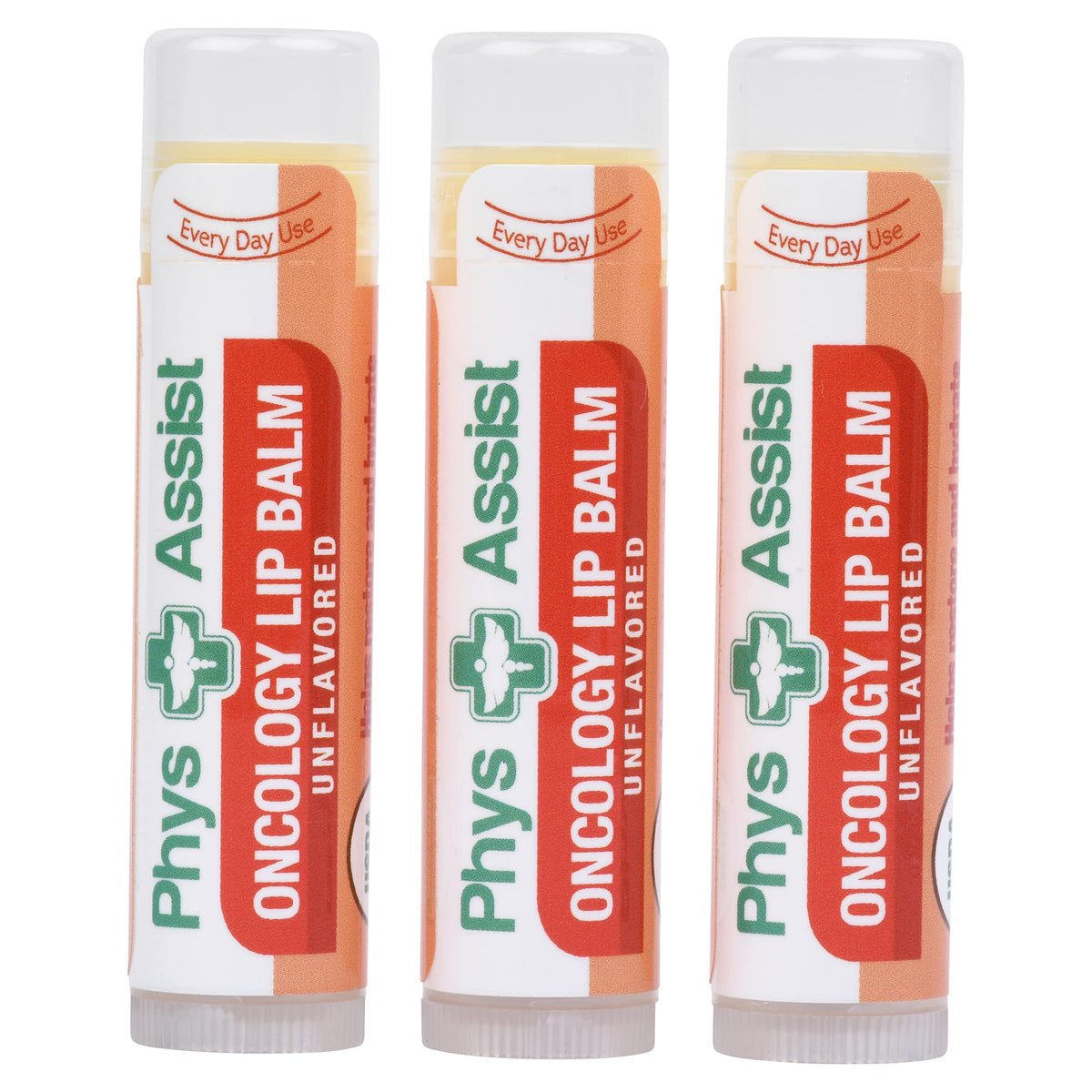 PhysAssist bálsamo labial oncológico, empaque de 3, hidratante sin perfume.