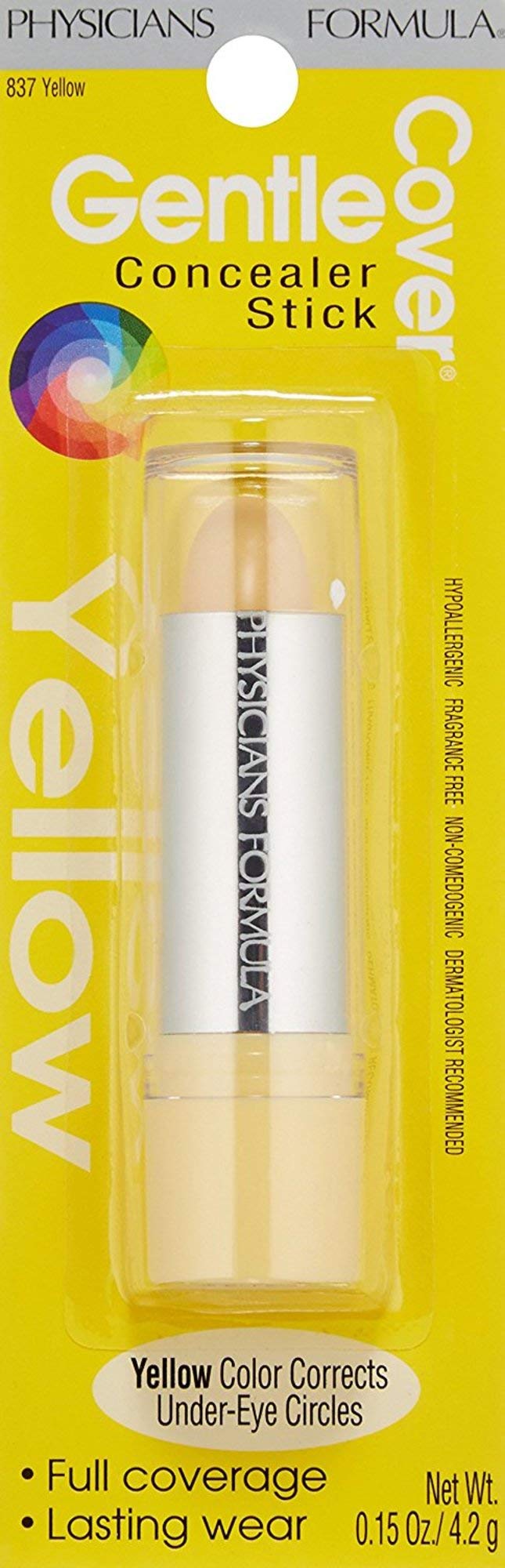 Corrector Physicians Formula para imperfecciones, tono amarillo, cobertura visible.