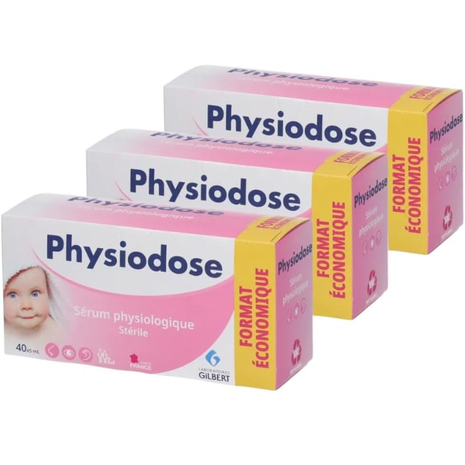 Physiodose serum fisiológico para bebés, higiene ocular y nasal diaria.