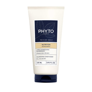 PHYTO: botella derramando, inicio suave de hidratación para cabello seco.
