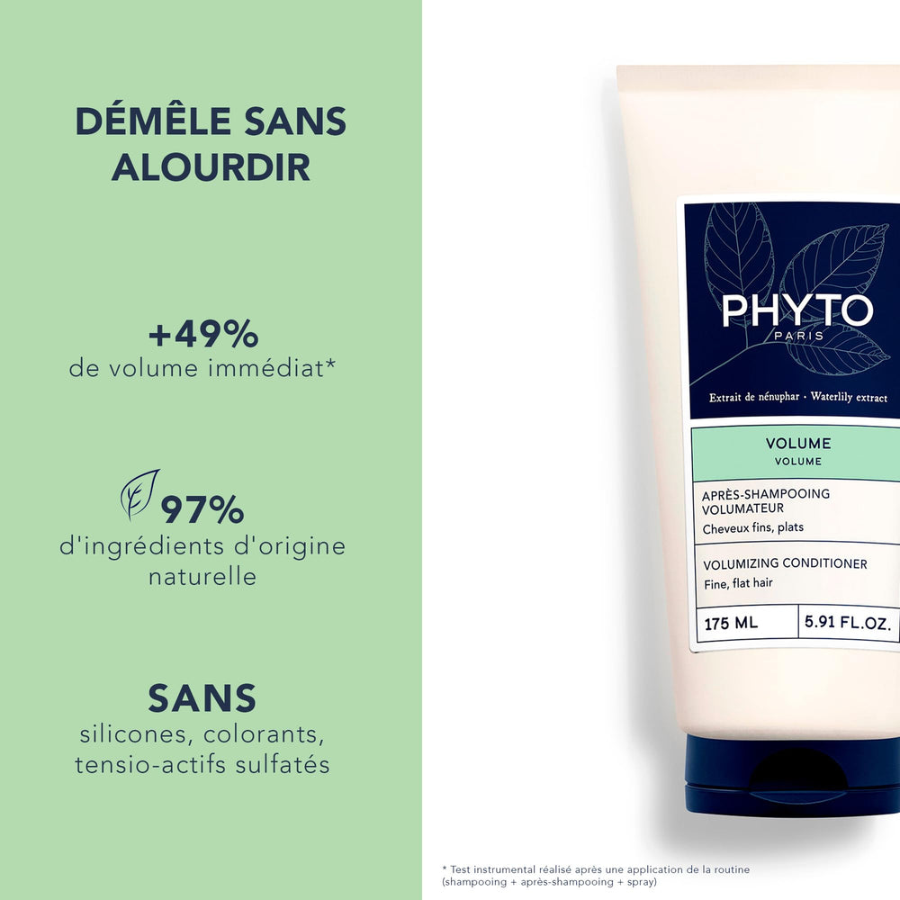 PHYTO acondicionador de volumen, desenredado sin tirones para fibra suave.